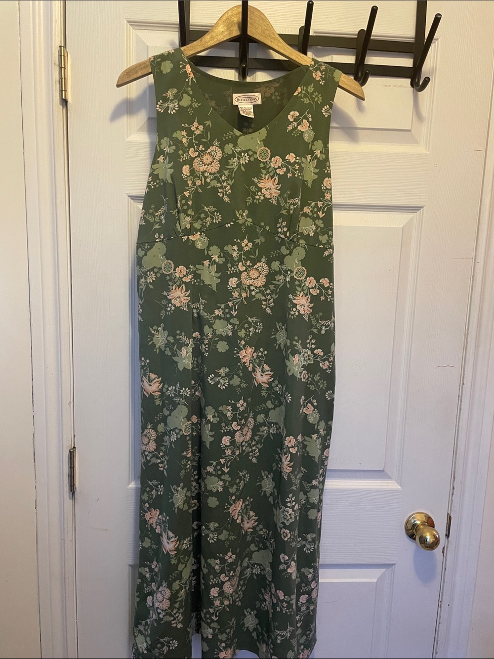 Northern Reflections Olive Green Floral Maxi Dress with Pink Blooms